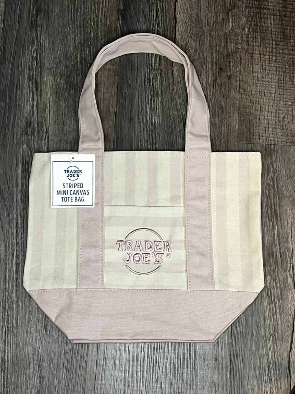 Trader Joe's Striped Mini Canvas Tote in Light Pink Pastel 2026